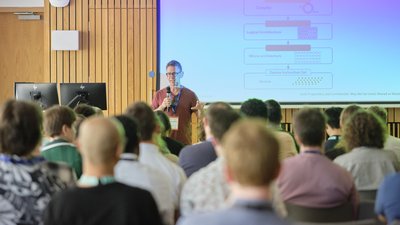 During Mark Webster's talk at TartanQEC 2026, Informatics Forum, University of Edinburgh