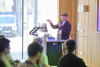 During Mark Webster's talk at TartanQEC 2026, Informatics Forum, University of Edinburgh