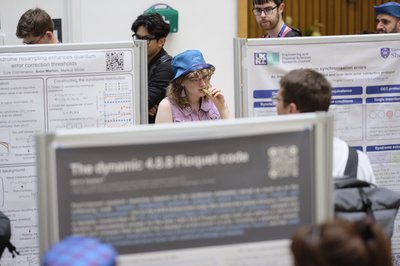 At the poster session and drinks reception during TartanQEC 2026, Informatics Forum, University of Edinburgh