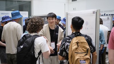 At the poster session and drinks reception during TartanQEC 2026, Informatics Forum, University of Edinburgh