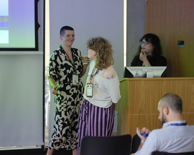 At the Pride in Quantum social during TartanQEC 2026, Informatics Forum, University of Edinburgh