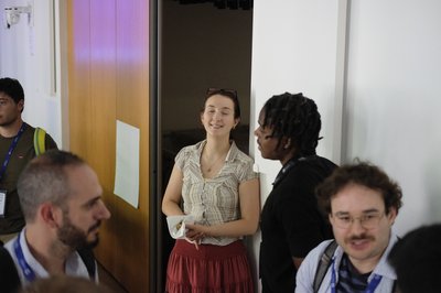 At the Pride in Quantum social during TartanQEC 2026, Informatics Forum, University of Edinburgh