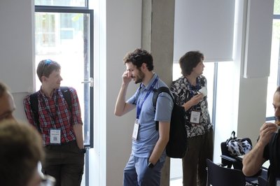 At the Pride in Quantum social during TartanQEC 2026, Informatics Forum, University of Edinburgh