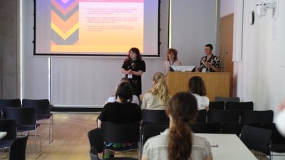 At the Pride in Quantum social during TartanQEC 2026, Informatics Forum, University of Edinburgh