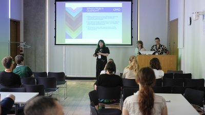 At the Pride in Quantum social during TartanQEC 2026, Informatics Forum, University of Edinburgh